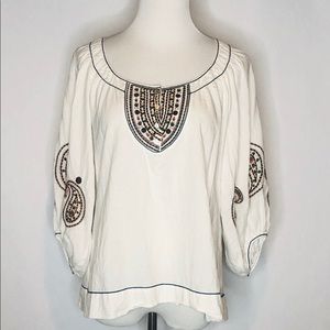Max Studio Embroidered Cotton Boho Top petite s